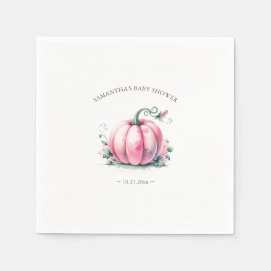 Herfst roze pompoen Baby shower gepersonaliseerd Servet (Voorkant)