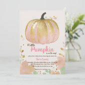 Herfst roze pompoen baby shower gouden pompoen kaart (Staand voorkant)