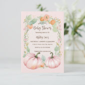 Herfst Roze Pompoen Baby shower uitnodiging (Staand voorkant)