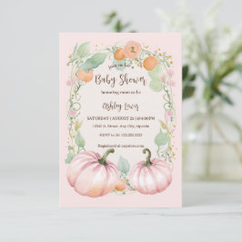 Herfst Roze Pompoen Baby shower uitnodiging