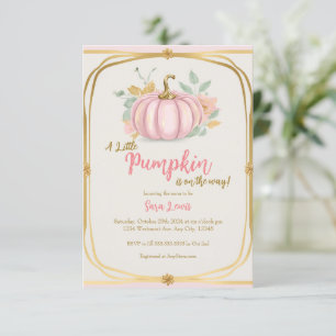 Herfst Roze Pompoen babyshower uitnodiging
