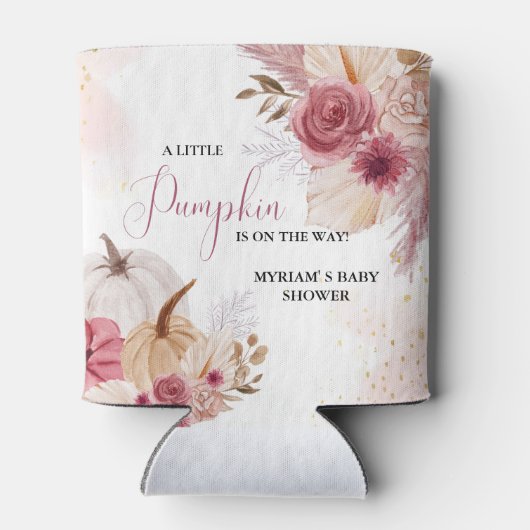 Herfst Roze Pompoen Bloemen Meisje Baby shower Blikjeskoeler (Achterkant)