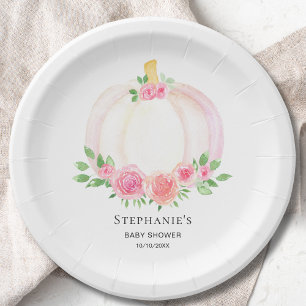 Herfst Roze Pompoen Bloemen Meisje Baby shower Papieren Bordje