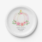 Herfst Roze Pompoen Bloemen Meisje Baby shower Papieren Bordje (Voorkant)