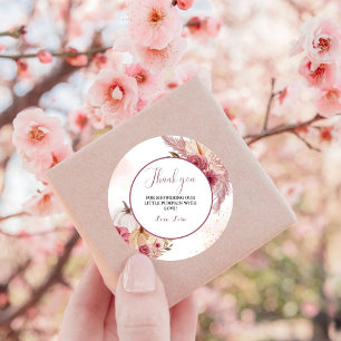 Herfst roze Pompoen Bloemen meisje Baby shower Ronde Sticker