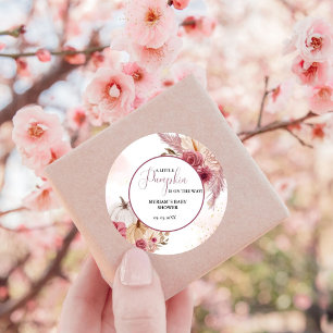 Herfst Roze Pompoen Bloemen Meisje Baby shower Ronde Sticker