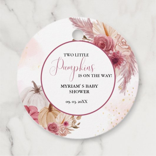 Herfst Roze Pompoen Bloemen Tweeling Meisje Baby s Bedankjes Labels (Achterkant)