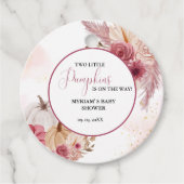 Herfst Roze Pompoen Bloemen Tweeling Meisje Baby s Bedankjes Labels (Voorkant)