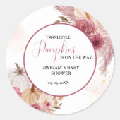 Herfst Roze Pompoen Bloemen Tweeling Meisje Baby s Ronde Sticker (Voorkant)