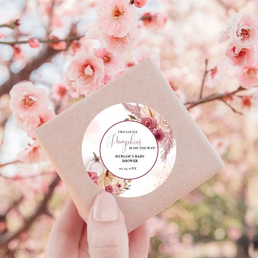 Herfst Roze Pompoen Bloemen Tweeling Meisje Baby s Ronde Sticker