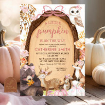Herfst Roze Pompoen Bosdier Baby Shower Uitnodigin