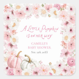 Herfst Roze Pompoen Favor Baby Shower Vierkante Sticker