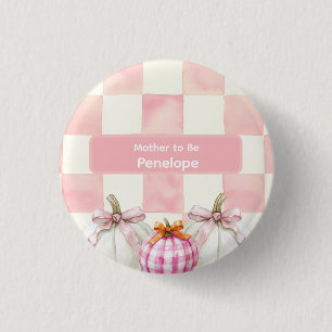 Herfst Roze Pompoen Gingham Baby shower Moeder te Ronde Button 3,2 Cm