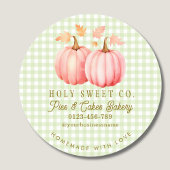 Herfst Roze Pompoen Gingham Bakkerij Ronde Sticker