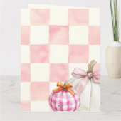 Herfst Roze Pompoen Gingham Meisje Baby shower Bedankkaart (Achterkant)