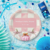 Herfst Roze Pompoen Gingham Meisje Baby shower Papieren Bordje (Feest)