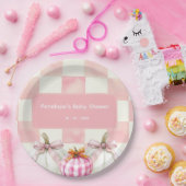 Herfst Roze Pompoen Gingham Meisje Baby shower Papieren Bordje (Feest)
