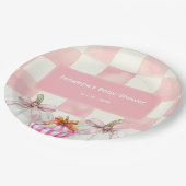 Herfst Roze Pompoen Gingham Meisje Baby shower Papieren Bordje (Gekanteld)