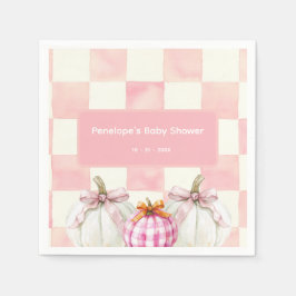 Herfst Roze Pompoen Gingham Meisje Baby shower Servet