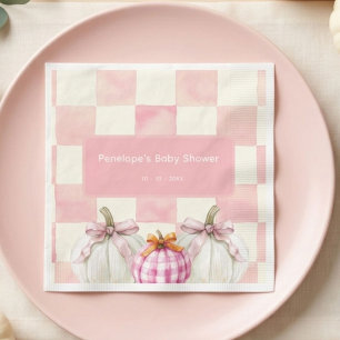 Herfst Roze Pompoen Gingham Meisje Baby Shower Servet