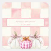 Herfst Roze Pompoen Gingham Meisje Baby shower Vierkante Sticker (Voorkant)