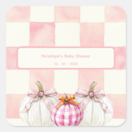 Herfst Roze Pompoen Gingham Meisje Baby shower Vierkante Sticker