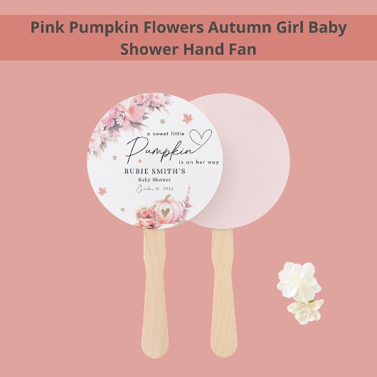 Herfst Roze Pompoen Gold Leafs Meisje Baby shower Handwaaier
