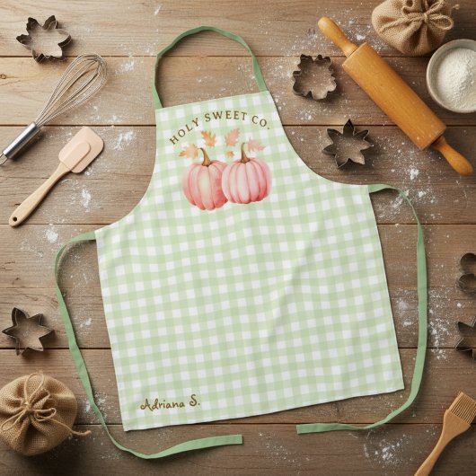 Herfst Roze Pompoen & Groene Gingham Pastry Chef Schort