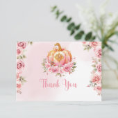 Herfst roze pompoen meisje Baby shower Bedankkaart (Staand voorkant)