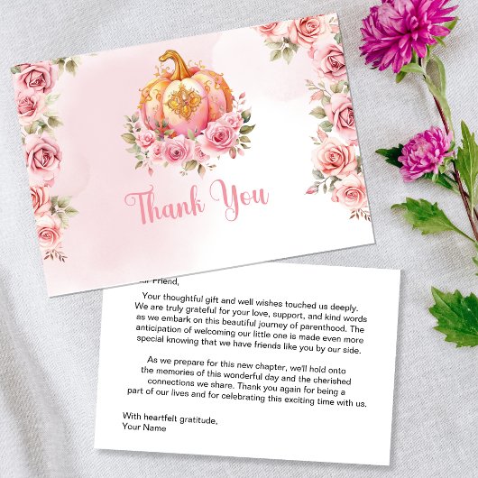 Herfst roze pompoen meisje Baby shower Bedankkaart