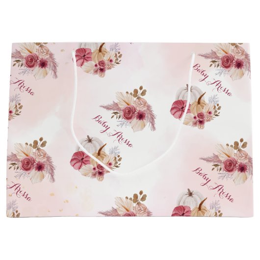 Herfst roze Pompoen Pampas Grass meisje Baby showe Groot Cadeauzakje (Voorkant)