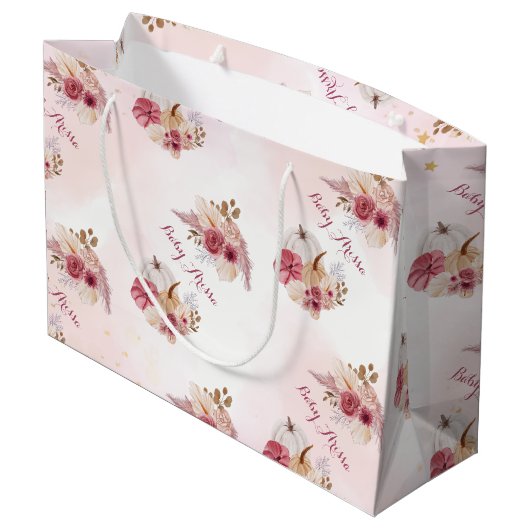 Herfst roze Pompoen Pampas Grass meisje Baby showe Groot Cadeauzakje (Achterkant Gekanteld)