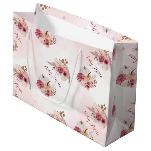 Herfst roze Pompoen Pampas Grass meisje Baby showe Groot Cadeauzakje (Voorkant Gekanteld)