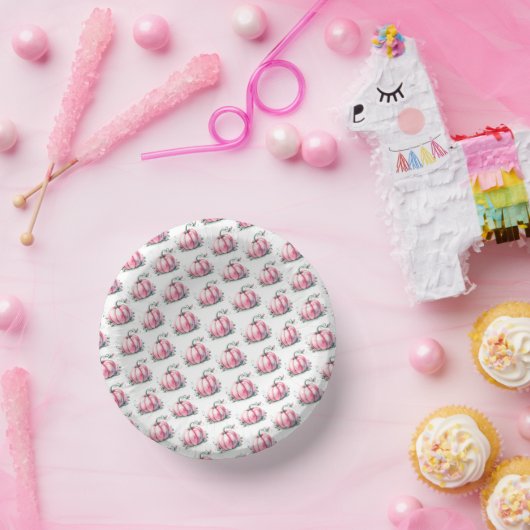 Herfst Roze Pompoen Patroon Baby shower Papieren Kommen (Feest)