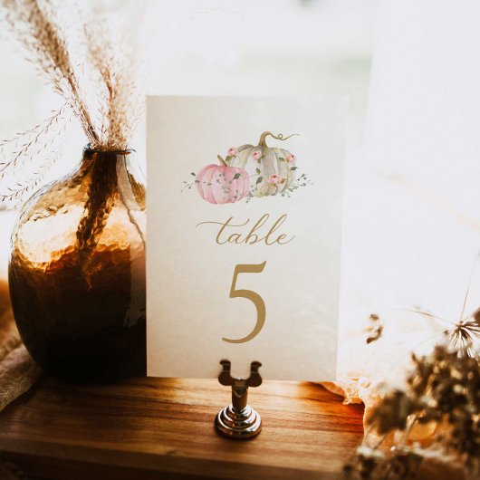 Herfst roze pompoen tafel nummer aankondiging