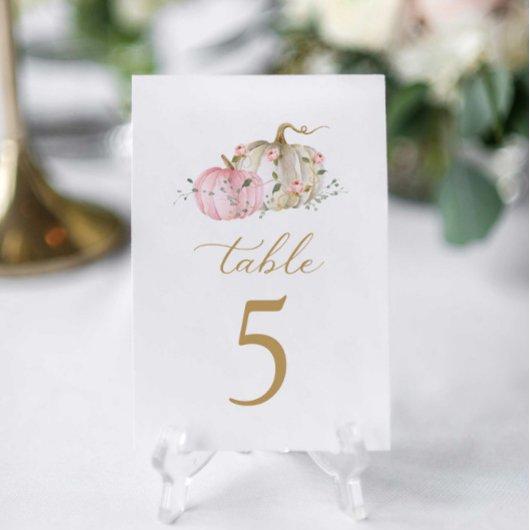 Herfst roze pompoen tafel nummer aankondiging