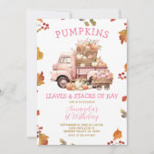 Herfst Roze Pompoen Truck Meisje 1e Verjaardag Her Kaart (Voorkant)