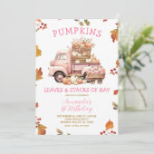 Herfst Roze Pompoen Truck Meisje 1e Verjaardag Her Kaart (Staand voorkant)