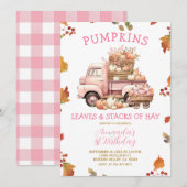 Herfst Roze Pompoen Truck Meisje 1e Verjaardag Her Kaart (Voorkant / Achterkant)