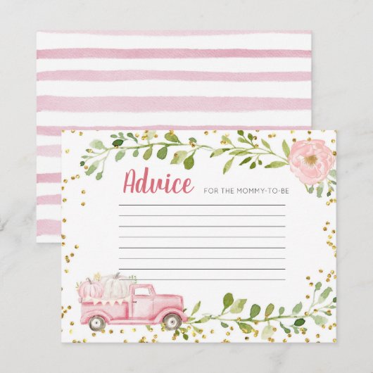 Herfst Roze Pompoen Vrachtwagen Baby shower Advies Informatiekaartje (Voorkant / Achterkant)