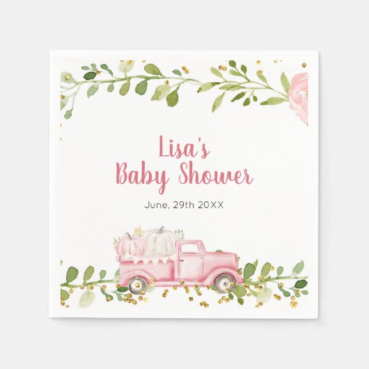 Herfst Roze Pompoen Vrachtwagen Baby shower Servet (Voorkant)