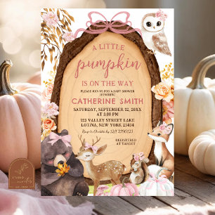 Herfst Roze Pompoen Woodland Animal Baby shower In Kaart