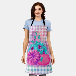HERFST ROZE POMPOENEN AQUA BLOEMEN GINGHAM RUITJES SCHORT