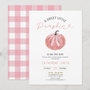 Herfst Roze Strik Pompoen Baby Shower Kaart