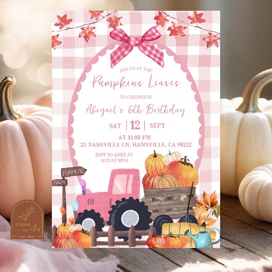Herfst Roze Strik Pompoen Vlek Verjaardag Kaart