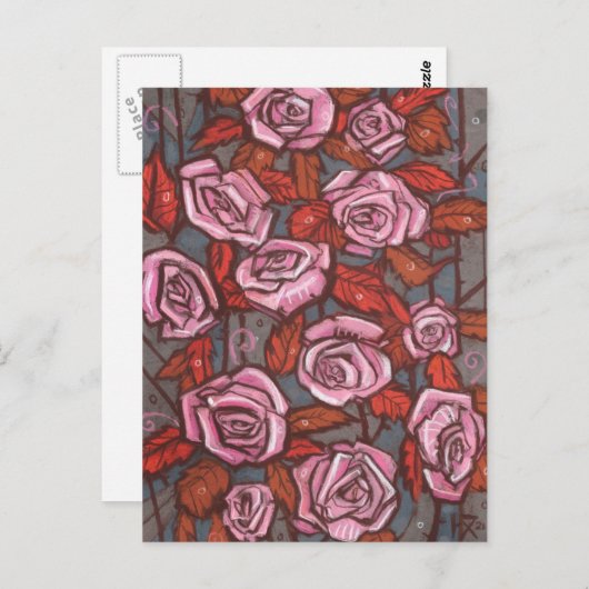 Herfst Rozen Bloemenkunst Rustieke Bloemen Roze Si Briefkaart (Voorkant / Achterkant)