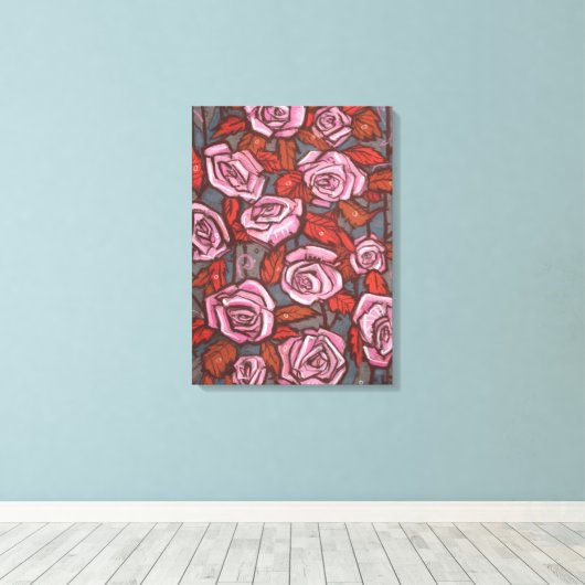 Herfst Rozen Bloemenkunst Rustieke Bloemen Roze Si Canvas Afdruk (Insitu (Houten vloer))
