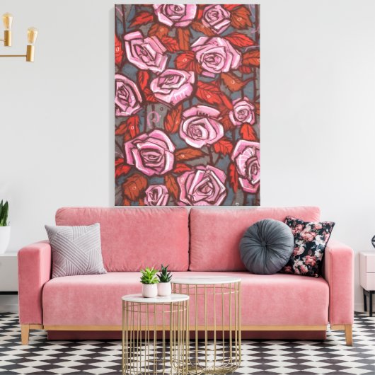 Herfst Rozen Bloemenkunst Rustieke Bloemen Roze Si Canvas Afdruk (Insitu (Woonkamer))