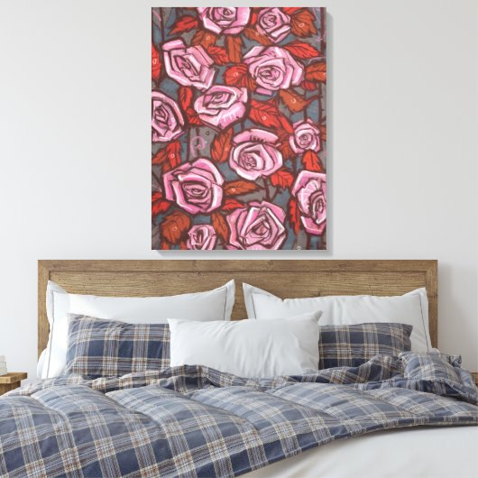 Herfst Rozen Bloemenkunst Rustieke Bloemen Roze Si Canvas Afdruk (Insitu (Slaapkamer))
