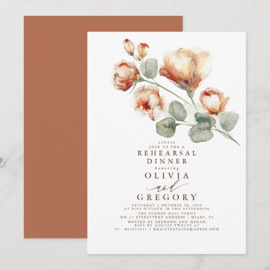 Herfst Rozen Floral Elegant Rehearsal Dinner Kaart (Voorkant / Achterkant)